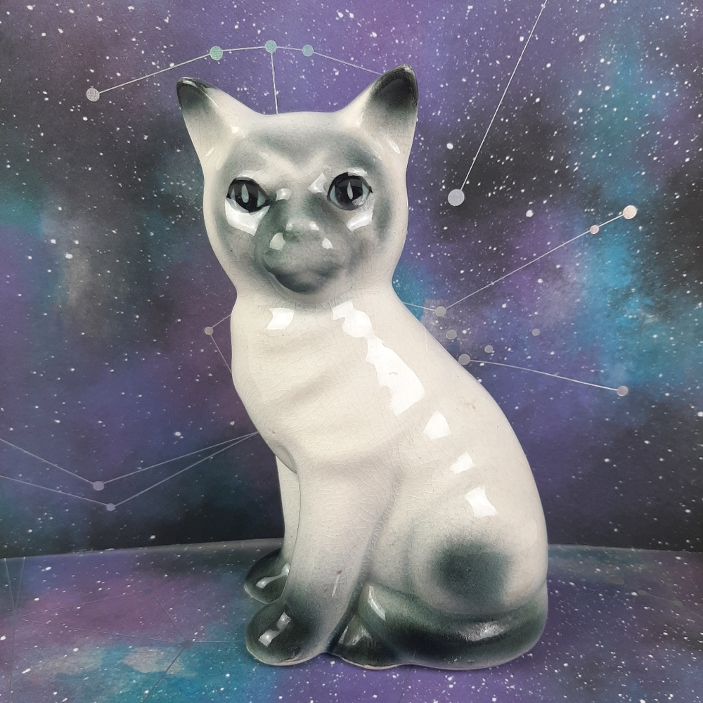 🔥Vintage CeramicPorcelain 6" Tall Siamese Cat Figurine